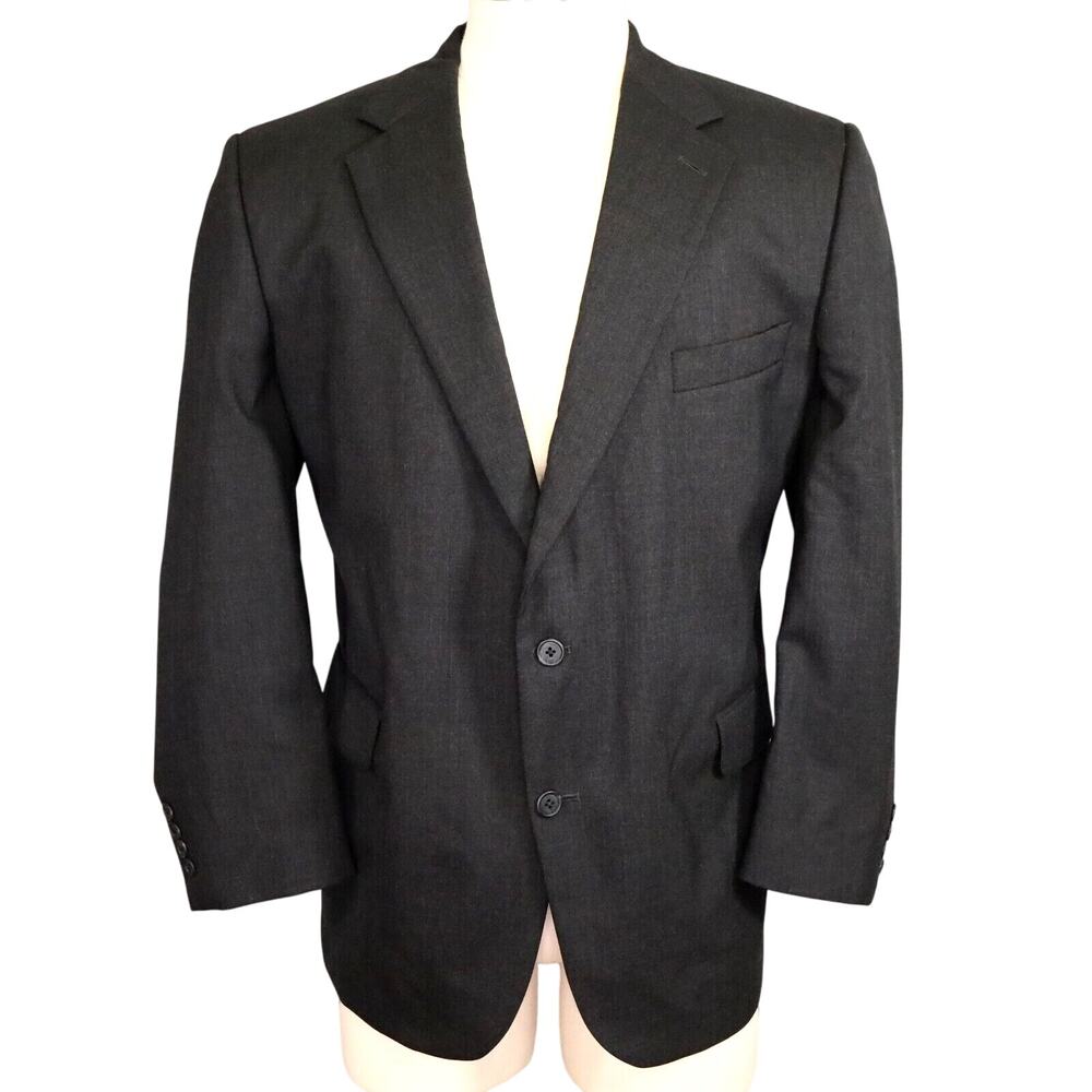 Stafford Sport Coat Mens 44R Charcoal Gray Black Wool Jacket Lined Blazer Career
